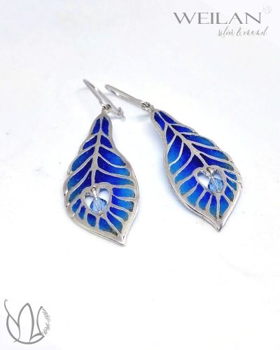 Pávatoll - ezüst ajour tűzzománc fülbevaló, kék 2