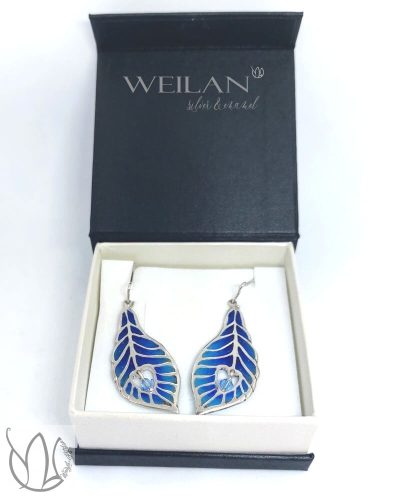 Pávatoll - ezüst ajour tűzzománc fülbevaló díszdobozban