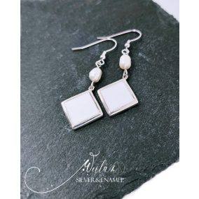 Simple - Káró, ezüst tűzzománc fülbevaló OG