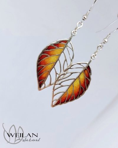 Leaf - Fagus / Bükk ezüst tűzzománc ajour fülbevaló
