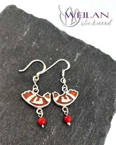 Tradició - Mesemadár ezüst tűzzománc fülbevaló