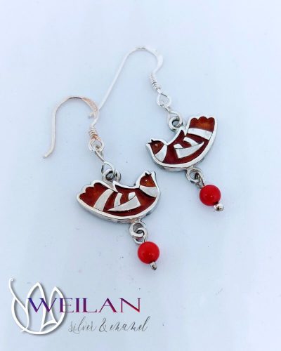 Tradició - Mesemadár ezüst tűzzománc fülbevaló