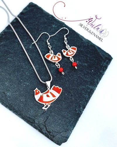 Tradició - Mesemadár ezüst tűzzománc szett