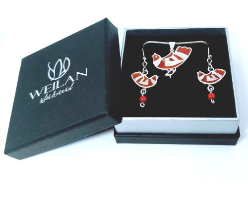 Tradició - Mesemadár ezüst tűzzománc szett WEILAN díszdobozban