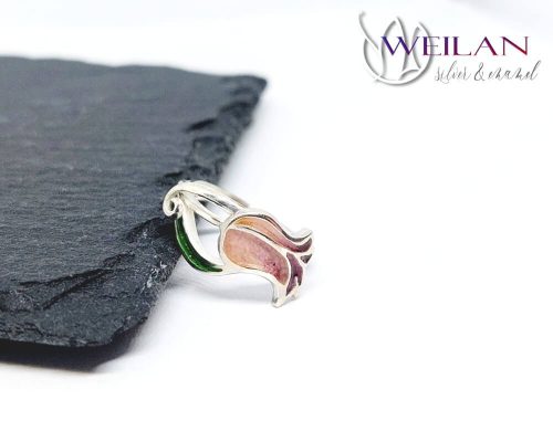 Virágszálam, állítható ezüst tűzzománc gyűrű 