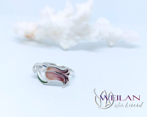 Virágszálam, állítható ezüst tűzzománc gyűrű 