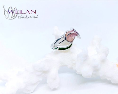 Virágszálam, állítható ezüst tűzzománc gyűrű 