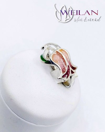 Virágszálam, állítható ezüst tűzzománc gyűrű 