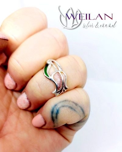 Virágszálam, állítható ezüst tűzzománc gyűrű 