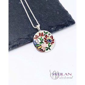 Tradició - Virágoskertem, kalocsai motívumú ezüst tűzzománc medál