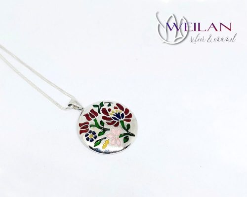 Tradició - Virágoskertem, kalocsai motívumú ezüst tűzzománc medál OG