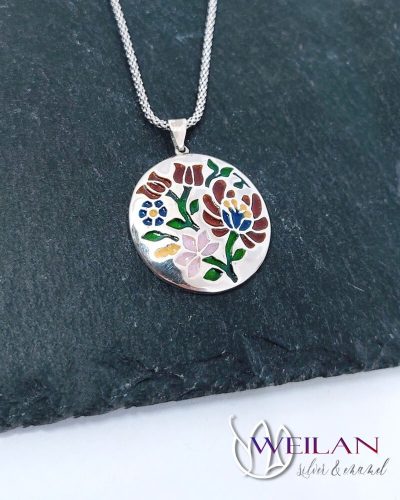 Tradició - Virágoskertem, kalocsai motívumú ezüst tűzzománc medál