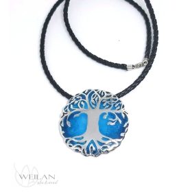 Edda - Yggdrasil - világfa, életfa ezüst tűzzománc medál, kék OG