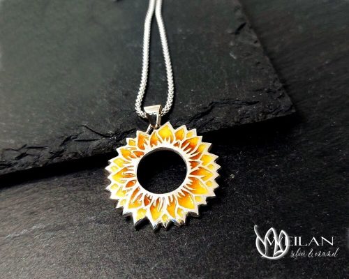 Flora - Napraforgóvirág ezüst tűzzománc medál