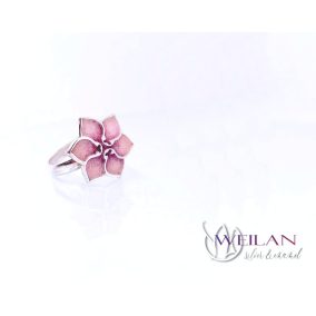 Clematis - 925 sterling Silver Enamel ring (pink) size 58