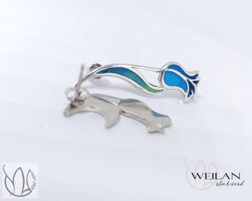 Hej'tulipán - Virágszálam aszimmetrikus ezüst tűzzománc fülbevaló