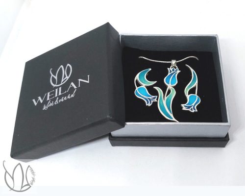 Hej'tulipán - Virágszálam aszimmetrikus ezüst tűzzománc szett Weilan díszdobozban