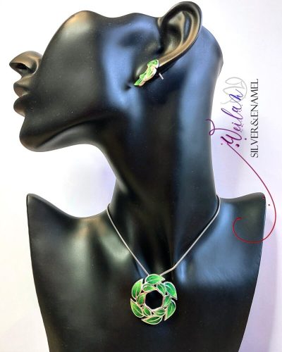 Leaf - Laurus / Babér ezüst tűzzománc szett viselése