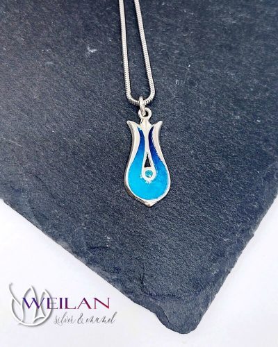 Pántlika - ezüst tűzzománc medál cirkóniával, kis méret