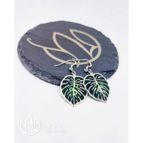 Leaf - Filodendron, monstera ezüst ajour tűzzománc fülbevaló OG