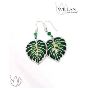 Leaf - Filodendron, monstera ezüst ajour tűzzománc fülbevaló OG