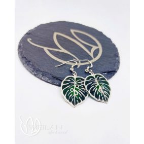 Leaf - Filodendron, monstera ezüst ajour tűzzománc fülbevaló OG