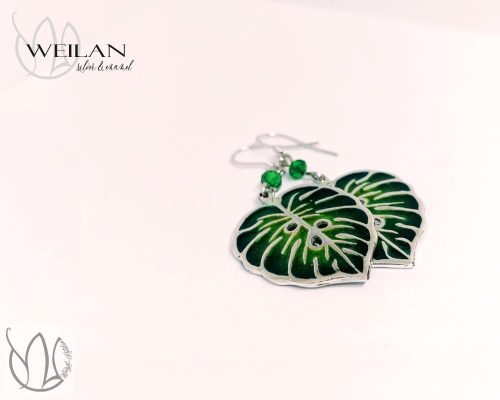 Leaf - Filodendron, monstera ezüst tűzzománc fülbevaló