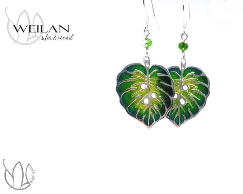 Leaf - Filodendron, monstera ezüst ajour tűzzománc fülbevaló