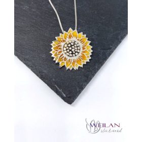Flora - Napraforgóvirág magokkal ezüst tűzzománc medál OG