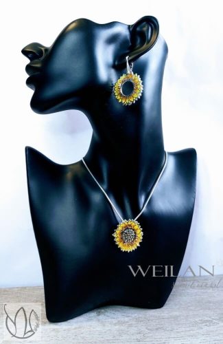 Flora - Napraforgóvirág ezüst tűzzománc szett viselése