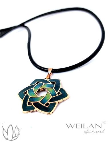 Kelta - Druida bronz tűzzománc medál, türkiz-zöld