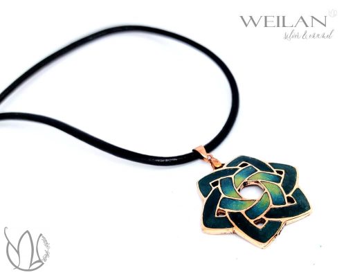 Kelta - Druida bronz tűzzománc medál, türkiz-zöld