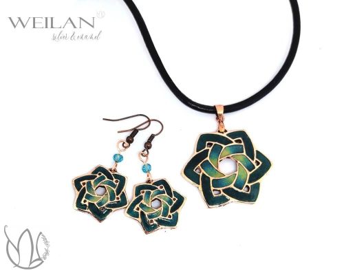 Kelta - Druida bronz tűzzománc szett, türkiz-zöld