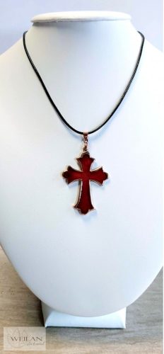 Klasszikus bronz tűzzománc kereszt medál, tűzzománc feszület viselése