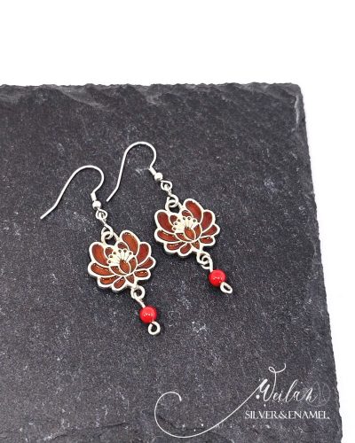 Tradició - Kalocsai - Rózsa ezüst tűzzománc fülbevaló