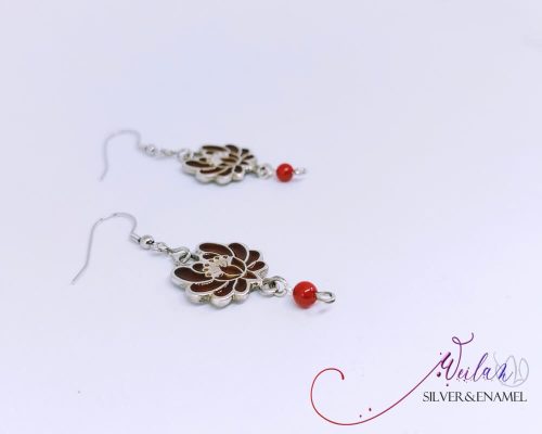 Tradició - Kalocsai - Rózsa ezüst tűzzománc fülbevaló