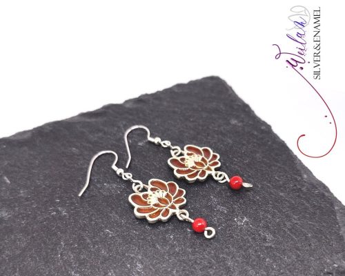 Tradició - Kalocsai - Rózsa ezüst tűzzománc fülbevaló