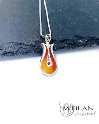 Pántlika - ezüst tűzzománc medál cirkóniával, kis méret