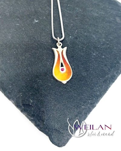 Pántlika - ezüst tűzzománc medál cirkóniával, kis méret