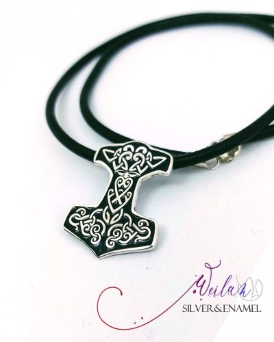 Edda - Mjölnir - Thor pörölye ezüst tűzzománc medál