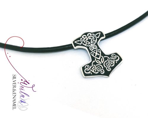 Mjölnir - Thor kalapácsa ezüst tűzzománc medál (fekete)