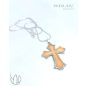   Fleur-de-lis Latin cross - 925 sterling Silver Enamel Pendant (peach blossom)