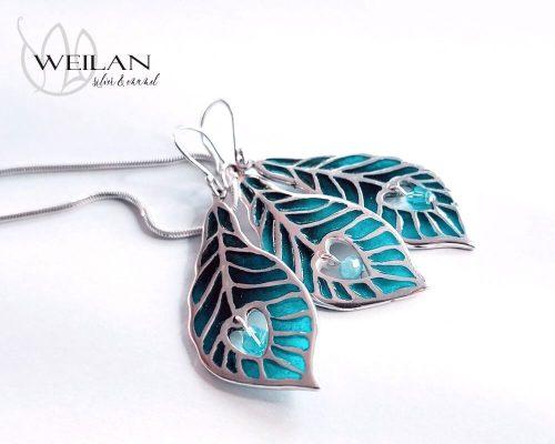 Fölszállott a páva - Pávatoll - ezüst ajour tűzzománc szett