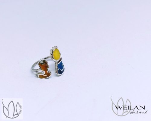 The Little Prince - 925 sterling Silver Enamel Ring, 48-50 size (with red scarf)