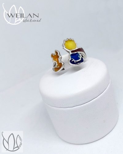 The Little Prince - 925 sterling Silver Enamel Ring, 48-50 size (with red scarf)