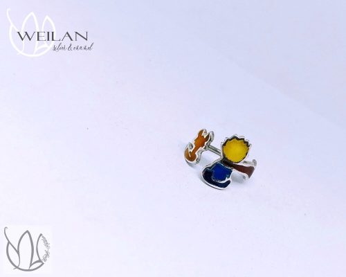 The Little Prince - adjustable 925 sterling Silver Enamel Ring (with red scarf)