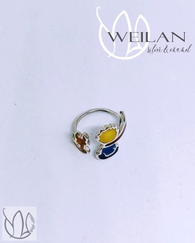 The Little Prince - adjustable 925 sterling Silver Enamel Ring (with red scarf)