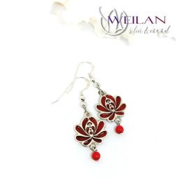 Matyó - Rózsa ezüst tűzzománc fülbevaló