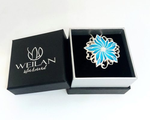 Flora - Borzaskata ezüst tűzzománc medál, Weilan díszdobozban