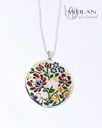 Virágoskertem ezüst tűzzománc medál